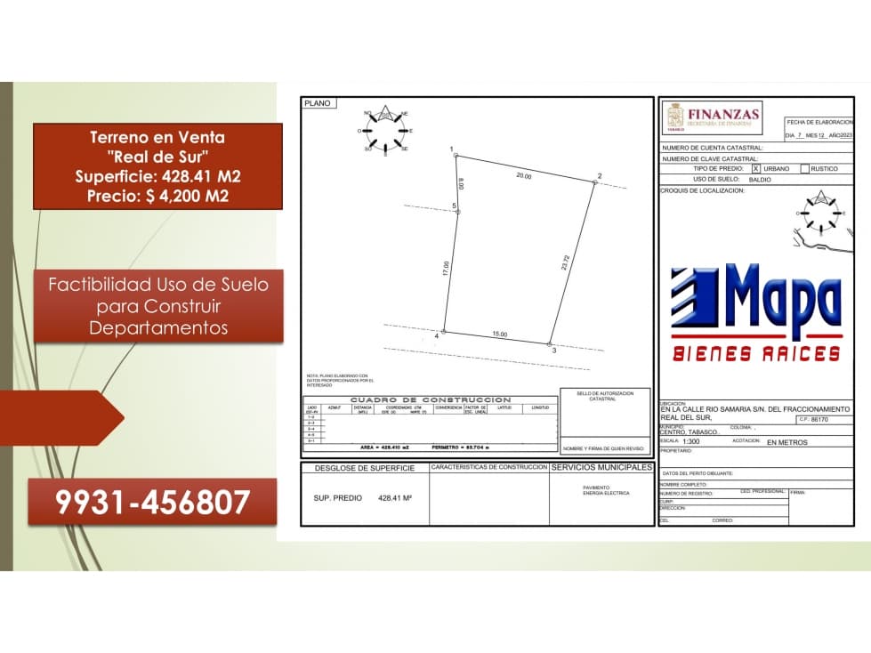 Terreno en Venta Superficie 428.41 M2 P/Construir Deptos. Real del Sur - 1