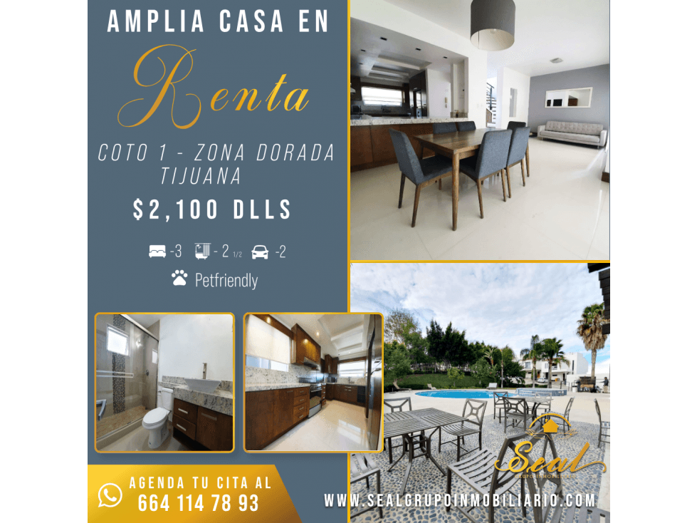 Casa en Renta Coto 1 - Zona Dorada Tijuana $2,100 dólares - 1