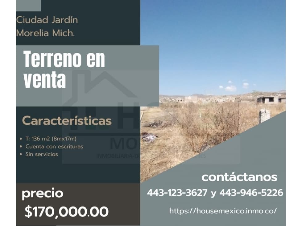 Venta de Terreno en la Colonia Cd Jardin Morelia Mich. - 1