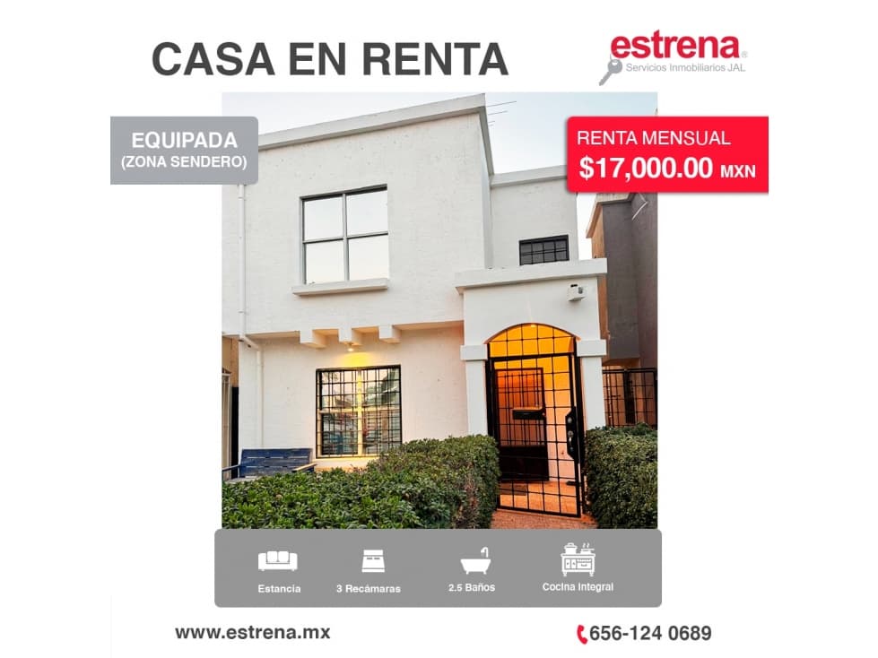 CASA EN RENTA AMPLIA EN ZONA SENDERO - 1