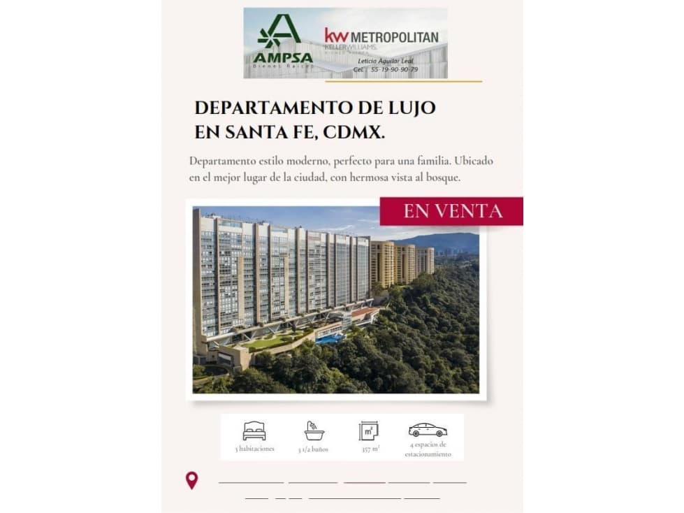 DEPARTAMENTO DE LUJO EN SANTA FE EN VENTA, CDMX. - 1
