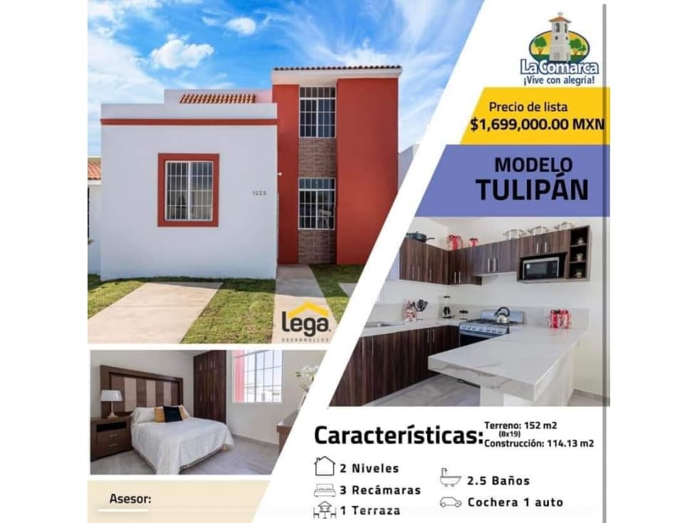 CASA EN VENTA MODELO TULIPAN EN LA COMARCA VILLA DE ALVAREZ COLIMA - 1