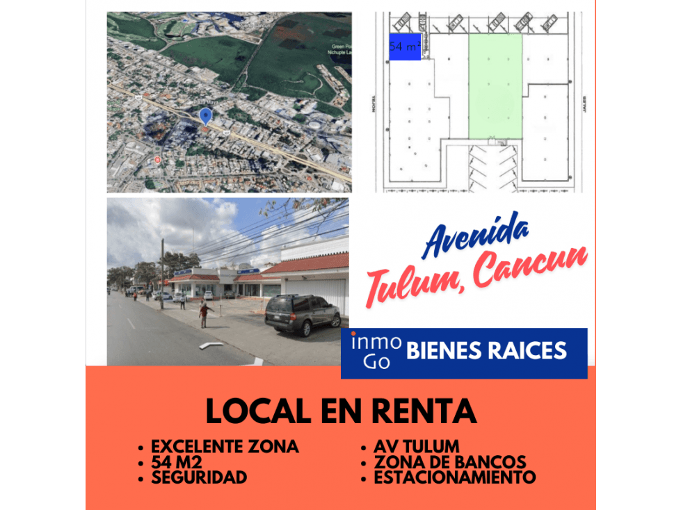 Renta Local Comercial Cancún, Av Tulum Sm 20 $18,900 mil + IVA 54m2 - 1