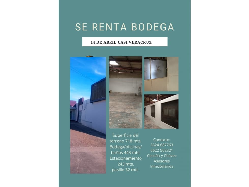 SE RENTA BODEGA EN 14 DE ABRIL - 1