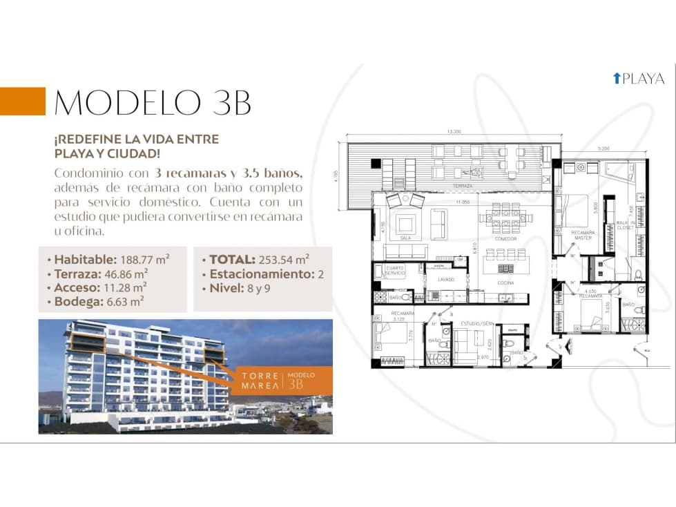 CONDOMINIO EN VENTA EN TORRE MAREA, ENSENADA B. C,. DE 253.54 M2 - 1