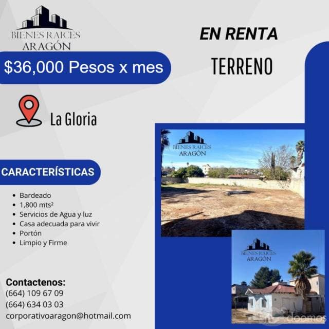 RENTAMOS TERRENO 1,800 MTS 2 en LA GLORIA - 1