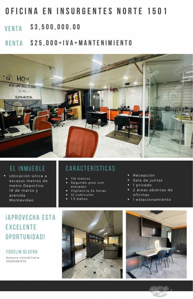 RENTA O VENTA DE OFICINA SALIENDO DEL METRO 18 DE MARZO - 1