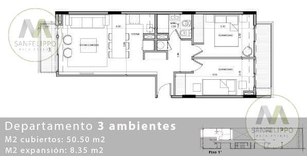 Departamento 3 ambientes en construcción en Boulevard 64 - 1