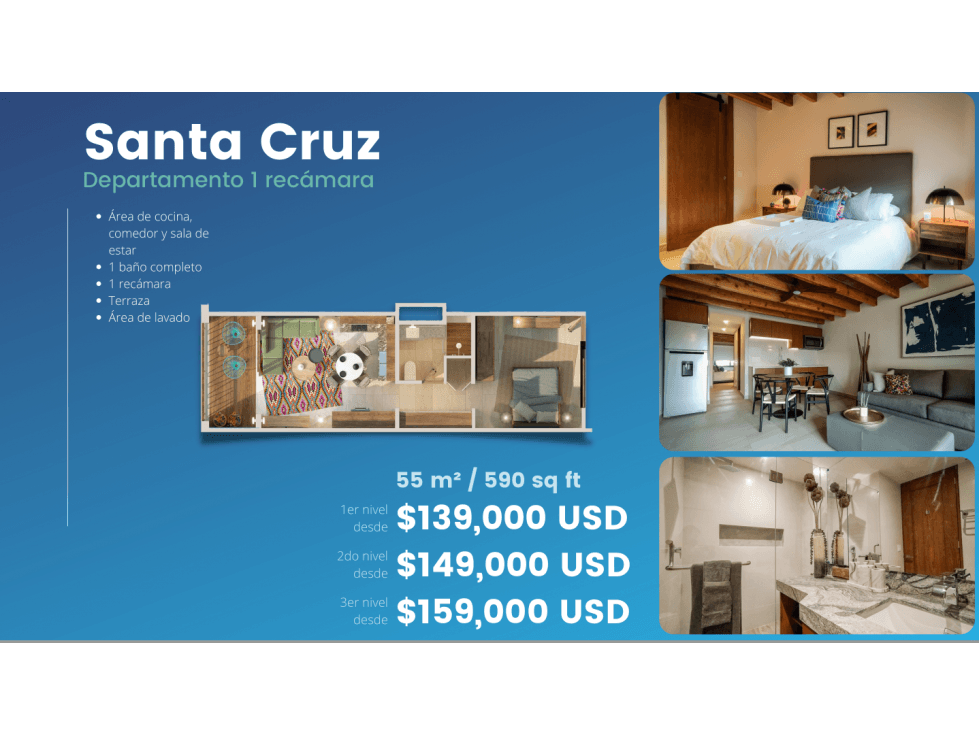 DEPARTAMENTO EN PLAZA DEL MAR MODELO SANTA CRUZ 1 RECAMARA 1ER NIVEL - 1