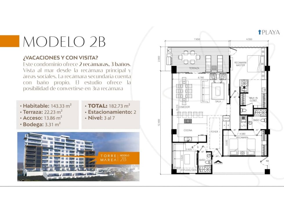 CONDOMINIO EN VENTA EN TORRE MAREA, ENSENADA B. C,. DE 182.73 M2 - 1